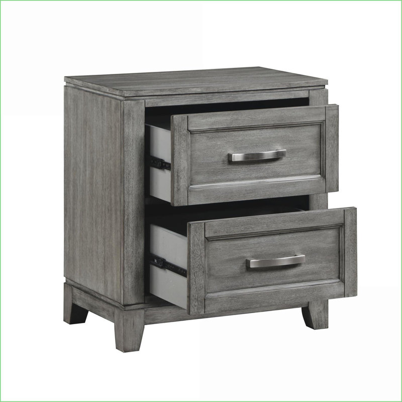 Table de chevet 2 tiroirs grise - Meubles de chambre à coucher en bois