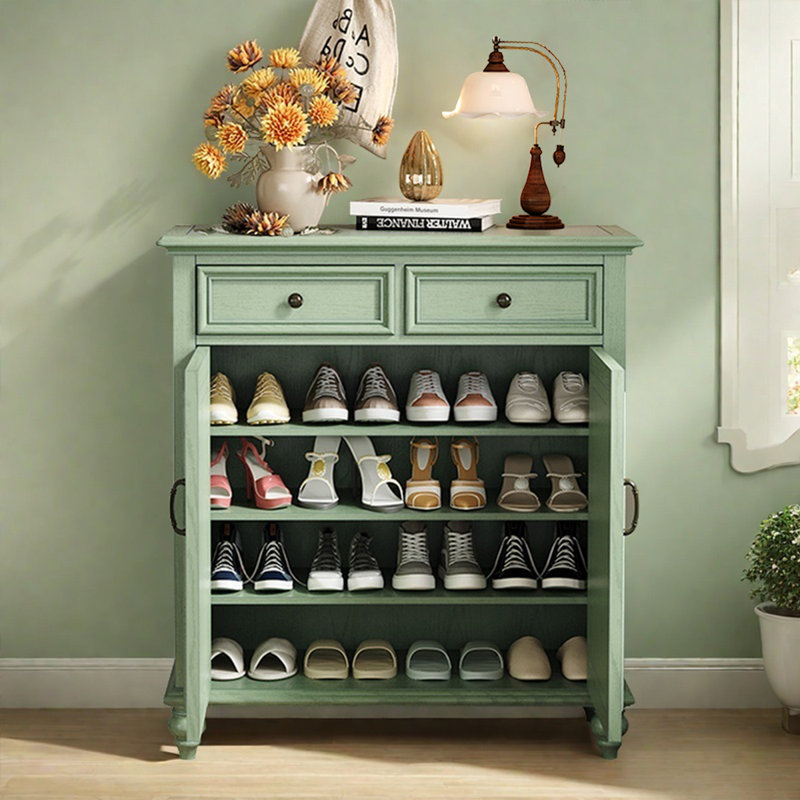 Vintage Solid Ash Wood Shoe Storage Cabinet