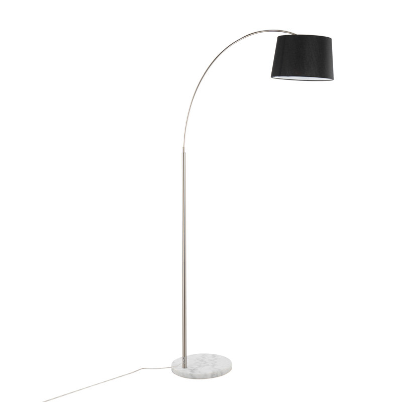 March Contemporary Floor Lamp In Black Marble And Metal With Linen Shade, Nickel, Black