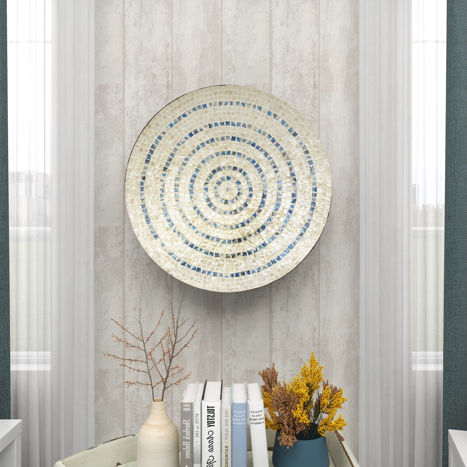 Dakota Fields Beige Mother of Pearl Handmade Mosaic Plate Wall Decor 27 x  4 x 27 & Reviews