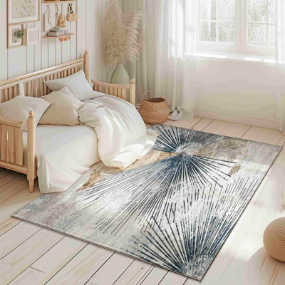 Nyeim Machine Washable Living Room Rug Design 7708 - 5X8 (5'2"X7'5"), Grey