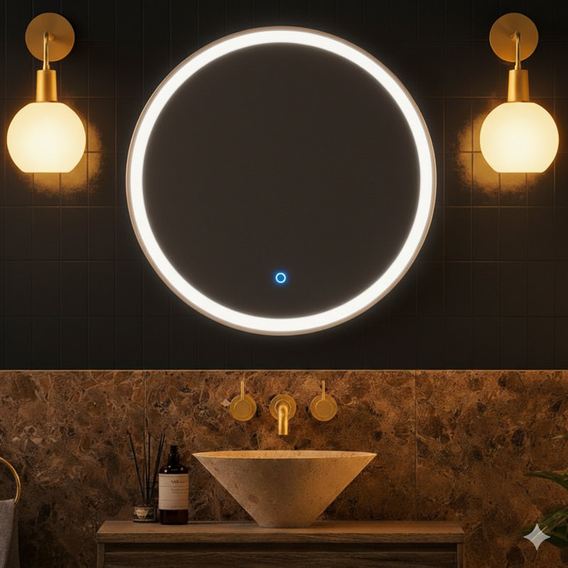 Aluminium Round Mirror, Brushed Gold