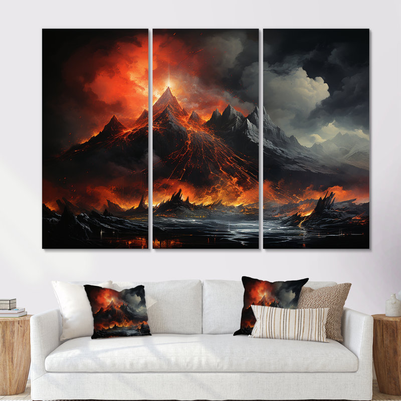 «Volcano Volcanic Explosion V», ensemble d'art sur toile volcanique, Toile tendue, H 28 po x l 36 po x P 1 po