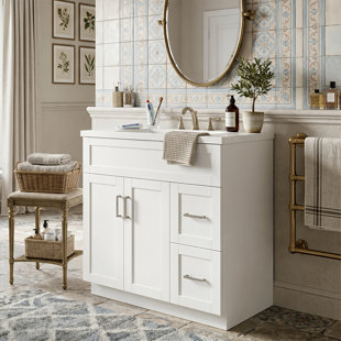 Meuble-lavabo moderne de 30 pouces avec lavabo intégré, armoire à 2 portes et 2 tiroirs avec tablette réglable et quincaillerie silencieuse