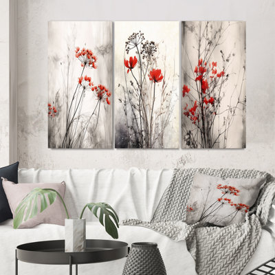 " Red Gray Herb Garden " 3 - Pieces