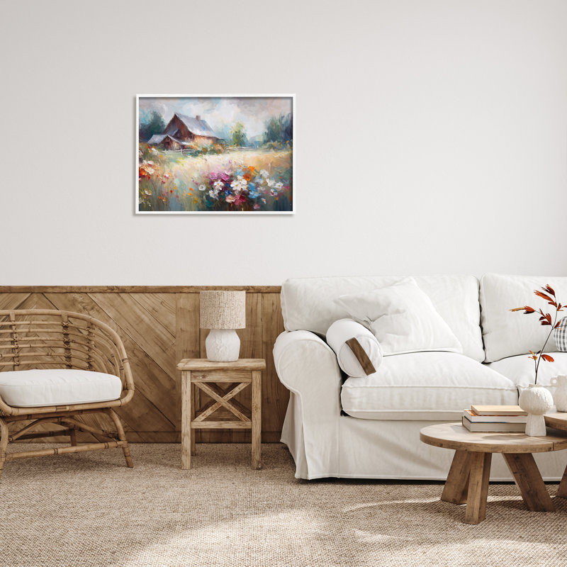 Ba-671 - Floater Gray Rustic Countryside sur toile encadrée par Ramona Murdock, peinture, Cadre flottant noir de jais