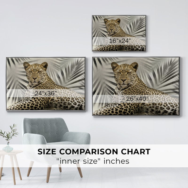 Boho Cheetah, peinture sur toile encadrée, H 27 po x l 41 po x P 2 po, Encadrement argenté