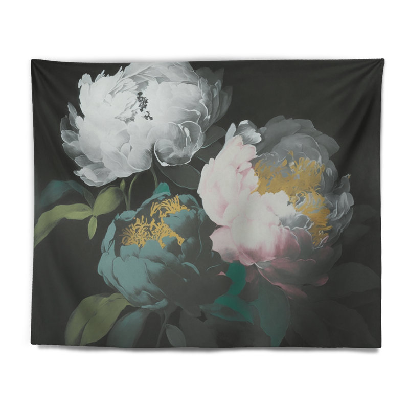 Tapisserie pivoine blanche sur polyester II, H 50 po x l 60 po