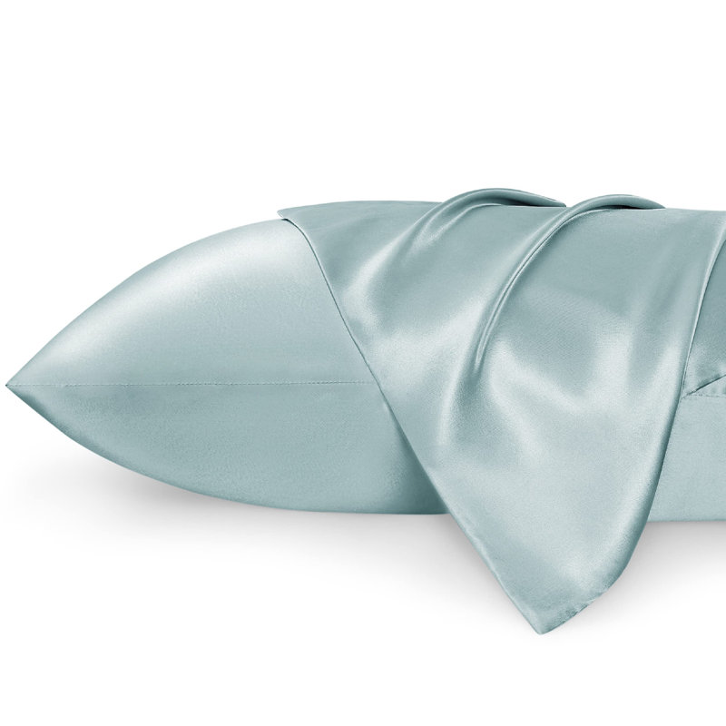 Ensemble de 2 taies d'oreiller en satin, 300 fils, sable gris, GentleSoft ™, Taies d'oreiller pour grand lit, Light Blue