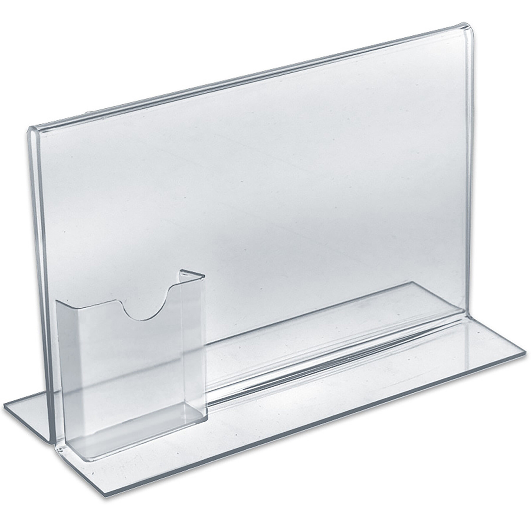 Azar Displays Double-Foot Acrylic Sign Holders With Attached Business Card  Pockets, 11 x 8 1/2, Clear, Pack Of 10