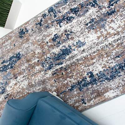 Josue Machine Woven White/Black/Brown Rug