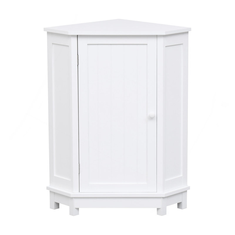 White Bathroom Cabinet Triangle Corner Storage Cabinet With Adjustable Shelf Modern Style MDF Board, White