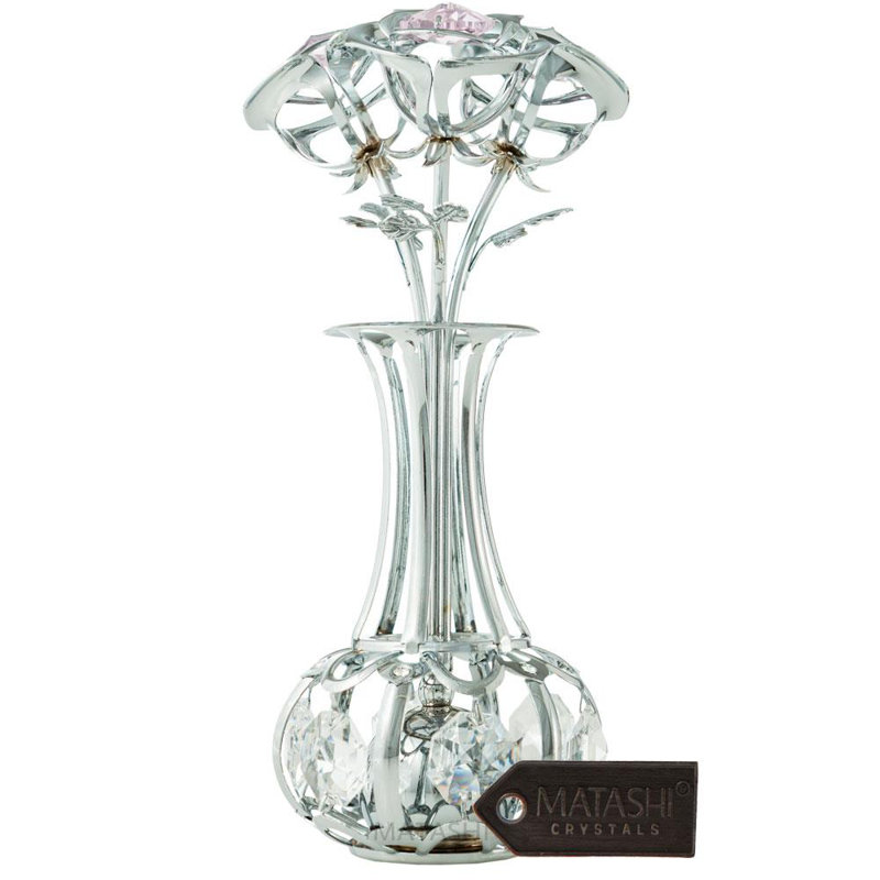 Silver and Pink Crystal Flower Bouquet Figurine