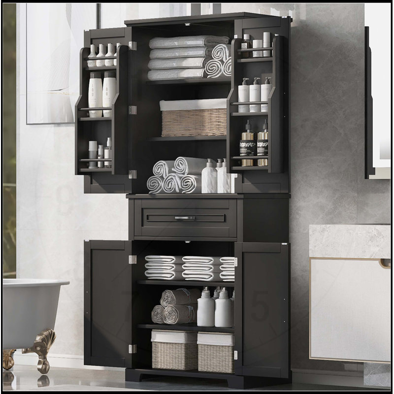 Versatile Bathroom Cabinet With Multiple Compartments And Adjustable Shelves For Optimal Storage, Black