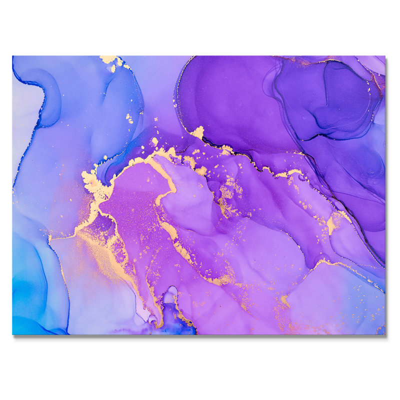 «Mauve et bleu luxe abstrait fluide» - Peinture sur toile, H 24 po x l 32 po x P 1 po, Toile tendue