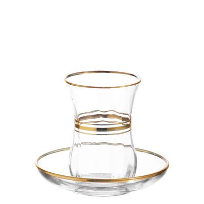 LAV Cay 12-Piece Turkish Tea Glasses Set With Gold Rim, 5 Oz