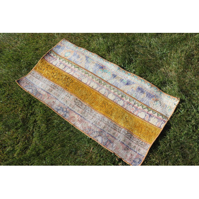 Traditional Handcrafted Turkish Patchwork Runner Rug with Vintage Appeal for Home Decor