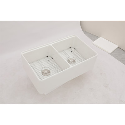 White Farmhouse Sink Workstation - 33 Ceramic Double Bowl Farm Kitchen Sink -  Tryimagine, YYCPuu-W1243P147746