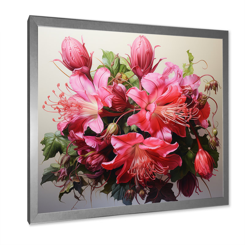 Fuchsia rétro rose, art mural Fuschia, Cadre simple argenté, H 16 po x l 16 po x P 1 po