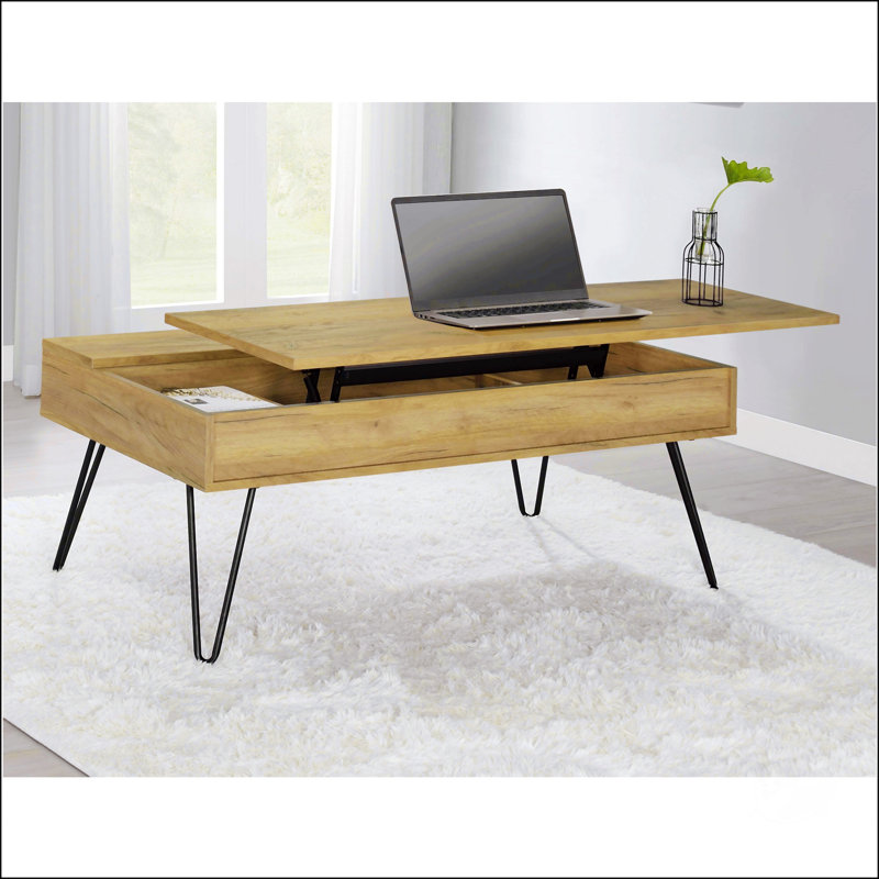 Table basse à plateau relevable en chêne doré et noir
