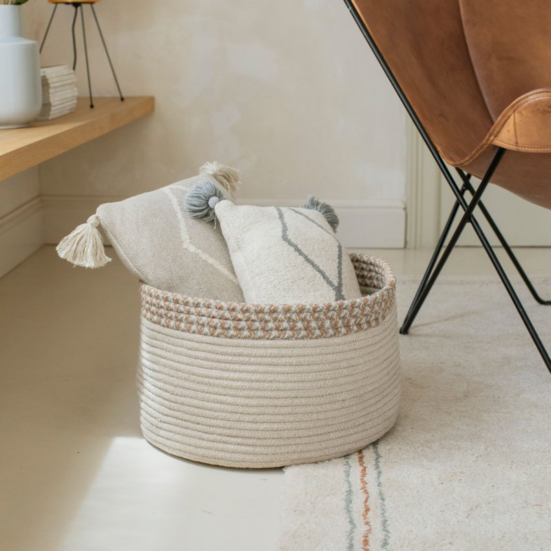 50 % Polyester Fibers From Recycled PET Bottles 50 % Cotton Decorative Basket, Nattural/Toffee