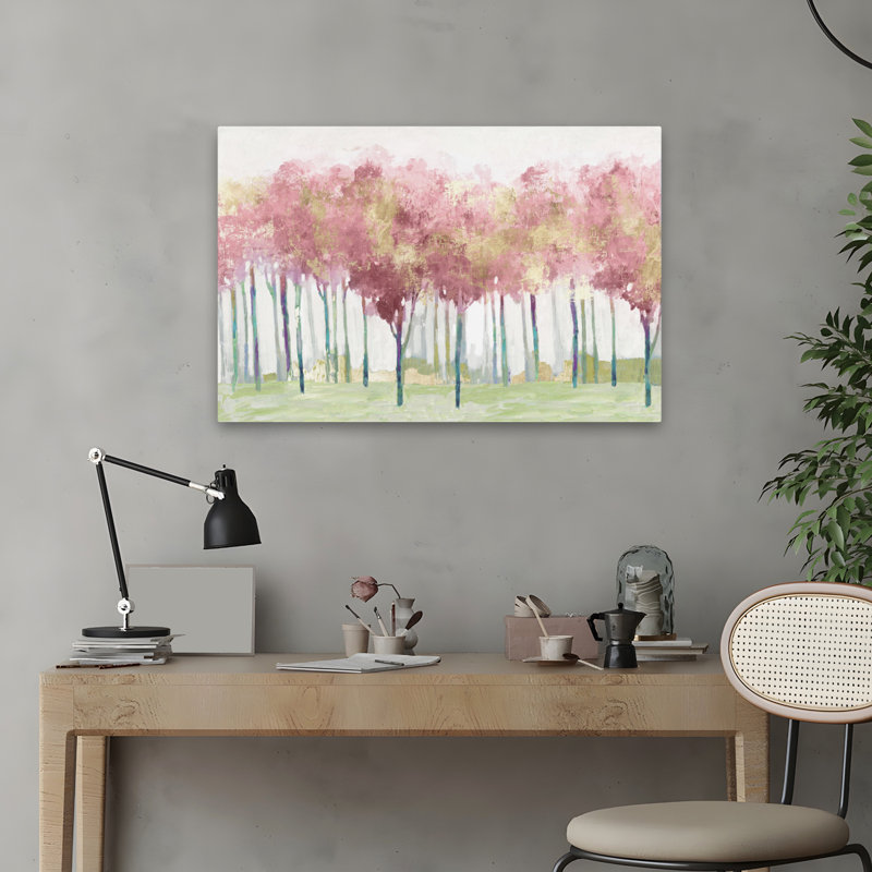 Blush Visions, paysage abstrait, arbre, peinture naturelle, art pastel contemporain, H 24 po x l 16 po