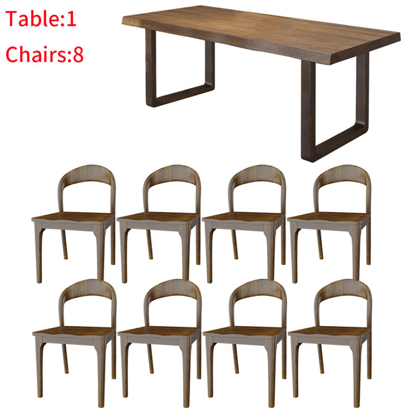 Japanese solid wood rectangular dining table set, 29.5"H x 86.6"L x 35.4"W
