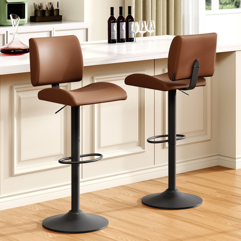 Tabourets de bar réglables et pivotants rembourrés (ensemble de 2), Brun, 2