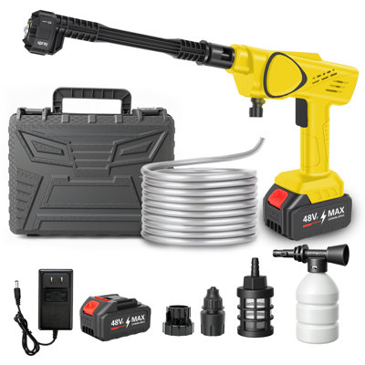 Nettoyeur haute pression portatif sans fil 21V, nettoyeur haute pression portatif 970PSI avec buse réglable 6-en-1 pour le nettoyage des planchers, le lavage de voiture, l'arrosage des plantes