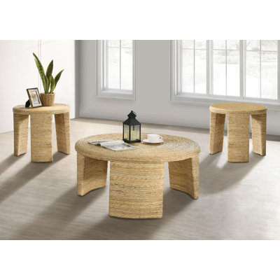Davyd 3-Piece Rattan Coffee And End Table Set Natural