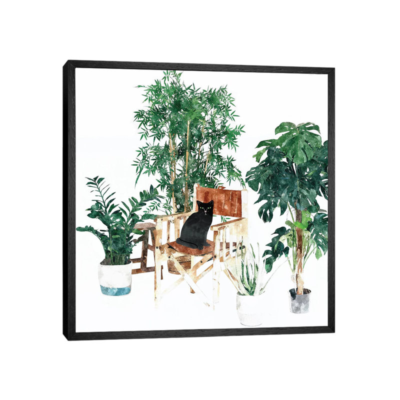 Boho Kitty - Print on Canvas, Black Framed, 93.98 cm H x 93.98 cm W