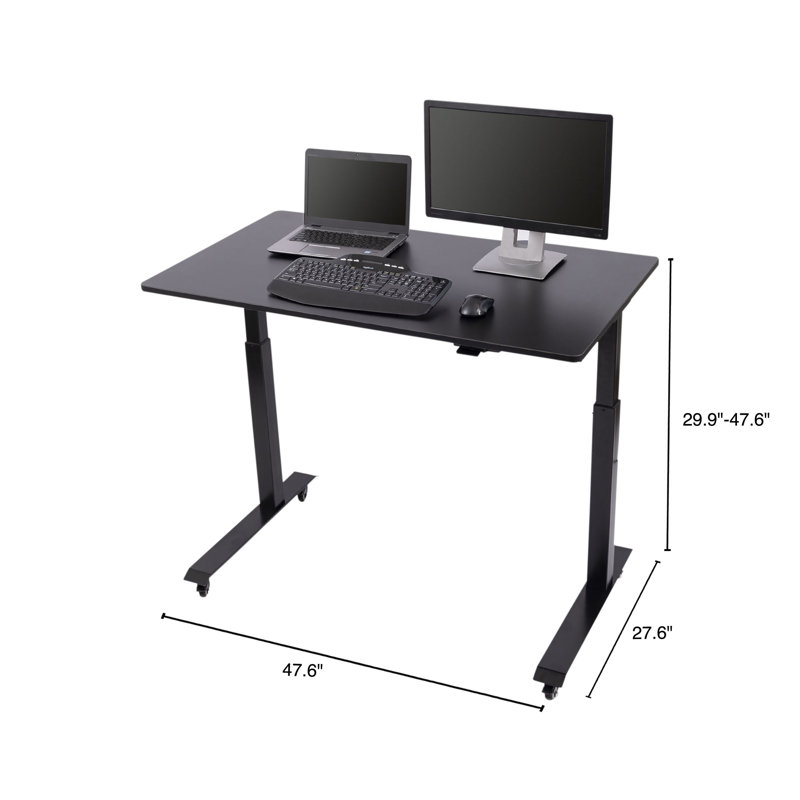 Black Adjustable Height Standing Desk with Wood Top and Drawer