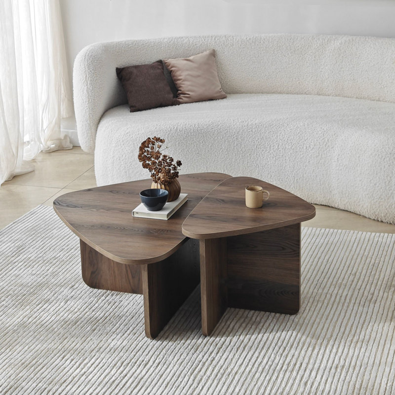 Ensemble de tables basses Modern (2 pièces), finition noyer, 35,4 x 23,6 x 23,6 pouces et 15,7 x 15,7 x 15,7 pouces | Panneau de particules enduit 100% mélamine, bandes de chant en PVC | Élégant et fonctionnel pour la décoration de salon