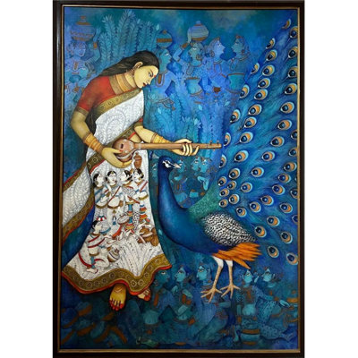 Attractive Meera Bai Holding Veena | Acrylic On Canvas | By Nikunja Bihari Das | With Frame