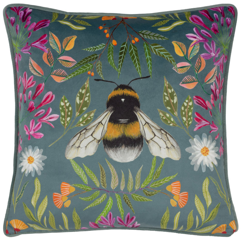 House Of Bloom Zinnia Bee Floral Multicolour Square Scatter Pillow Cover, Pillow Cover Only - No Insert