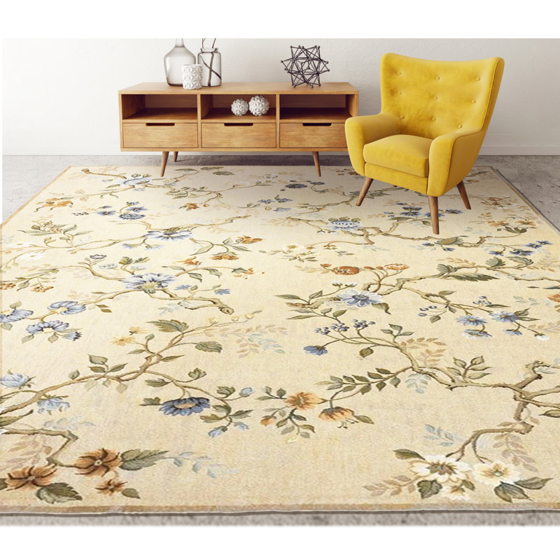 Tapis doré de haute qualité noué à la main, Rectangle de 13 pi 7 po x 19 pi 2 po