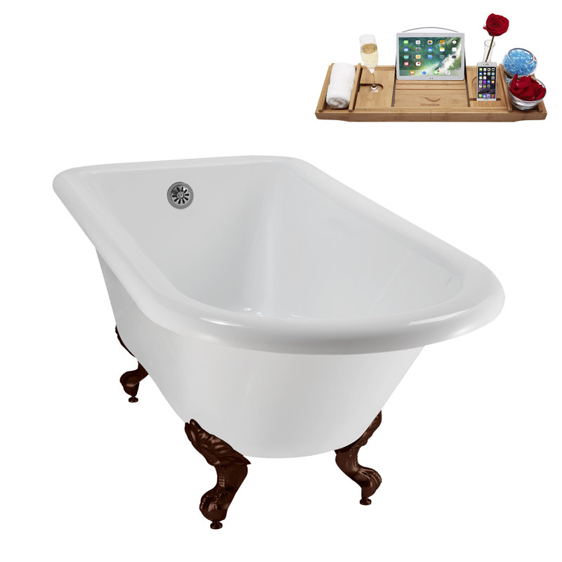 62" Streamline Clawfoot Tub,Tray,Drain, Clawfeet, Oil Bronze, Polished Chrome