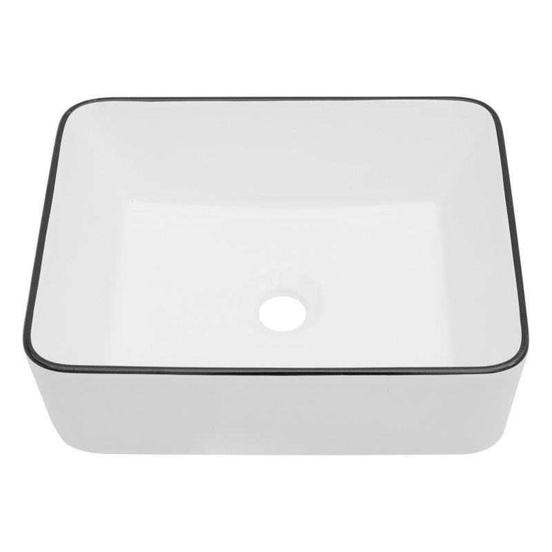 Classic Ceramic Sink, Rectangular Vessel Bathroom Sink For Home Bathroom, Restaurant, Office, White/Black