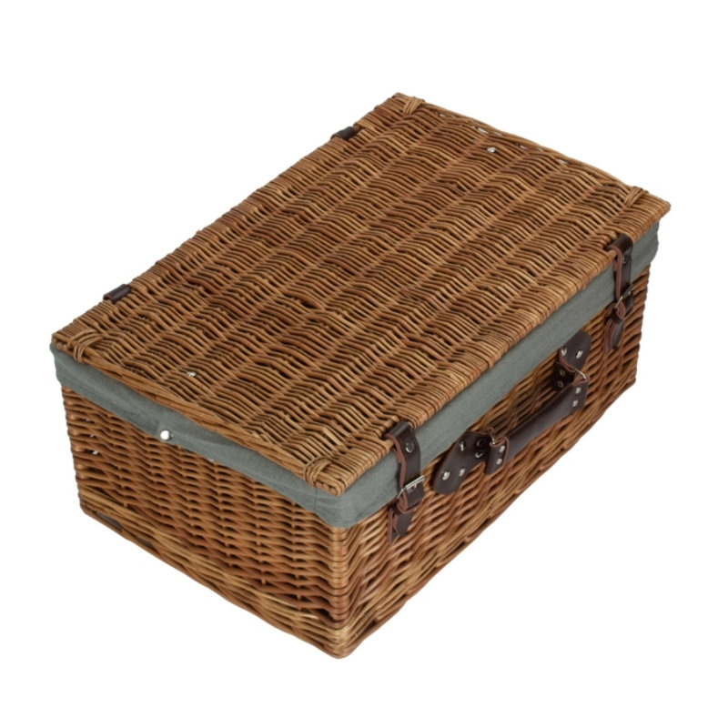 Wicker Hamper with Lining, 15cm H x 26cm W x 36cm D, Brown/Grey