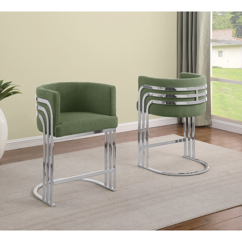 Tabouret de bar Teddy (24 po) et tabourets de bar (29 po) avec structure chromée, Vert, Tabouret de bar 29 po, Argent argent