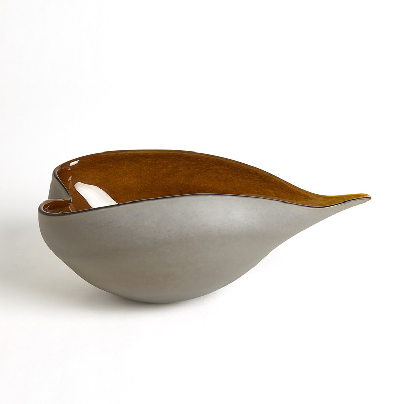 Large Amber and Blue Frosted Glass Decorative Bowl