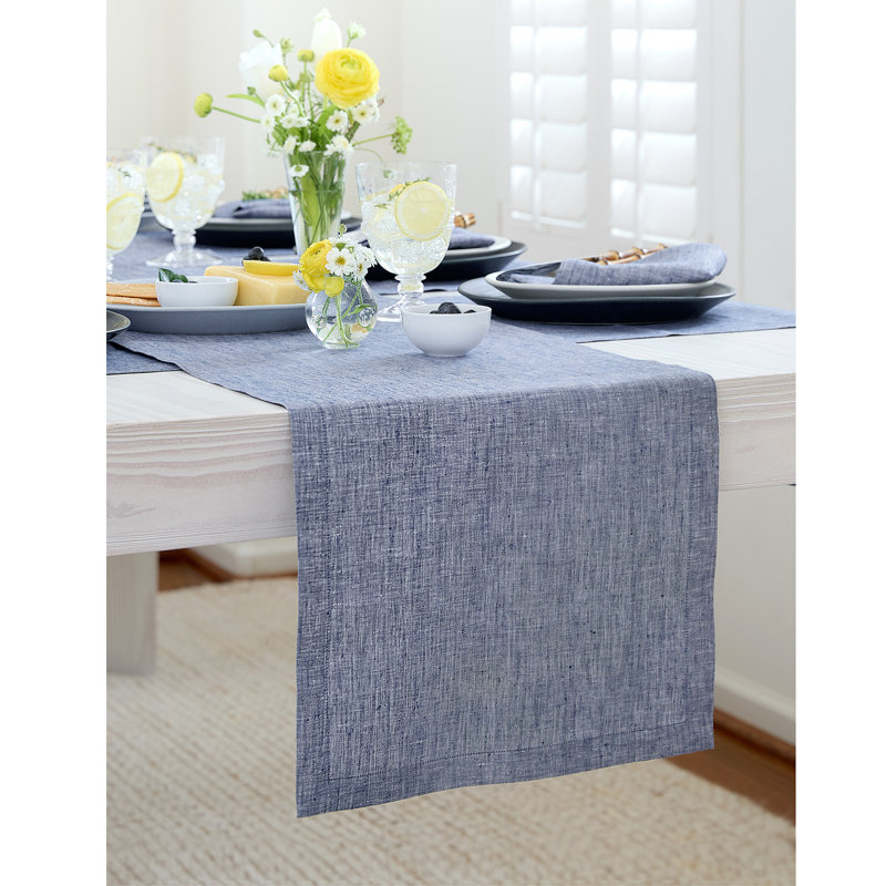 100% Pure Linen Table Runner - Athena, 120" x 14", Chambray Indigo