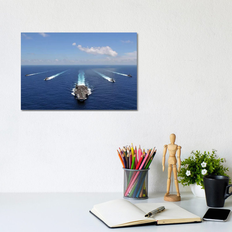The USS Abraham Lincoln Leading a Formation of Ships from the Abraham Lincoln Strike Group 1 Piece Wrapped Canvas Wall Art