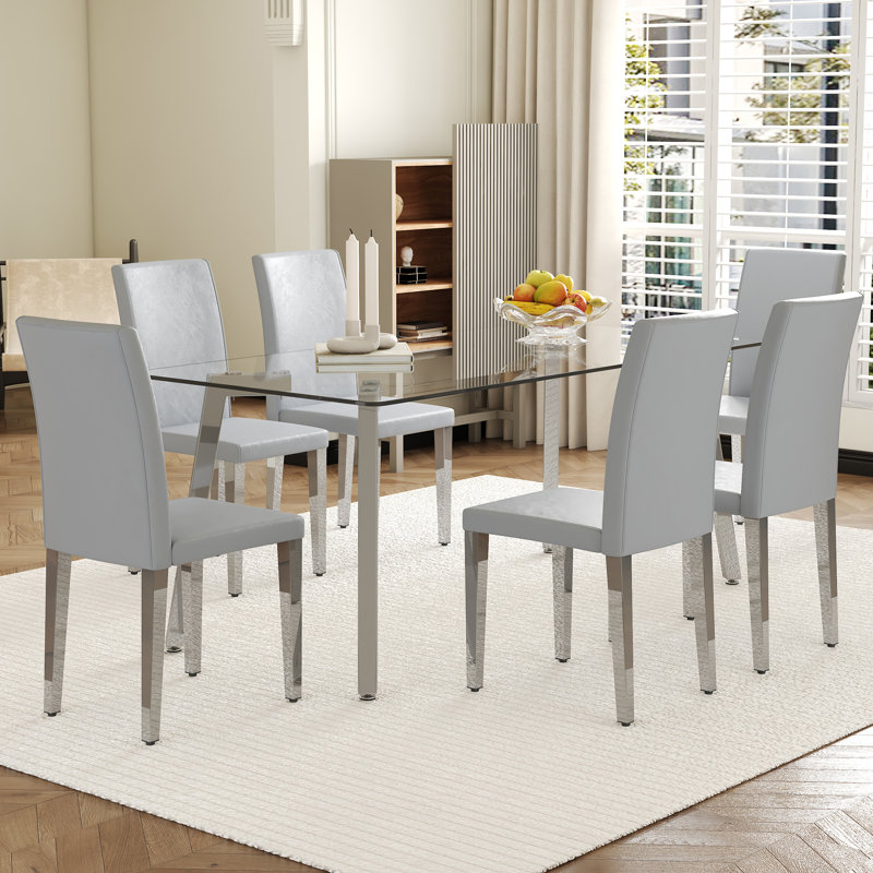 Ensemble de table de salle à manger rectangulaire 71 po Modern, 7, Gris