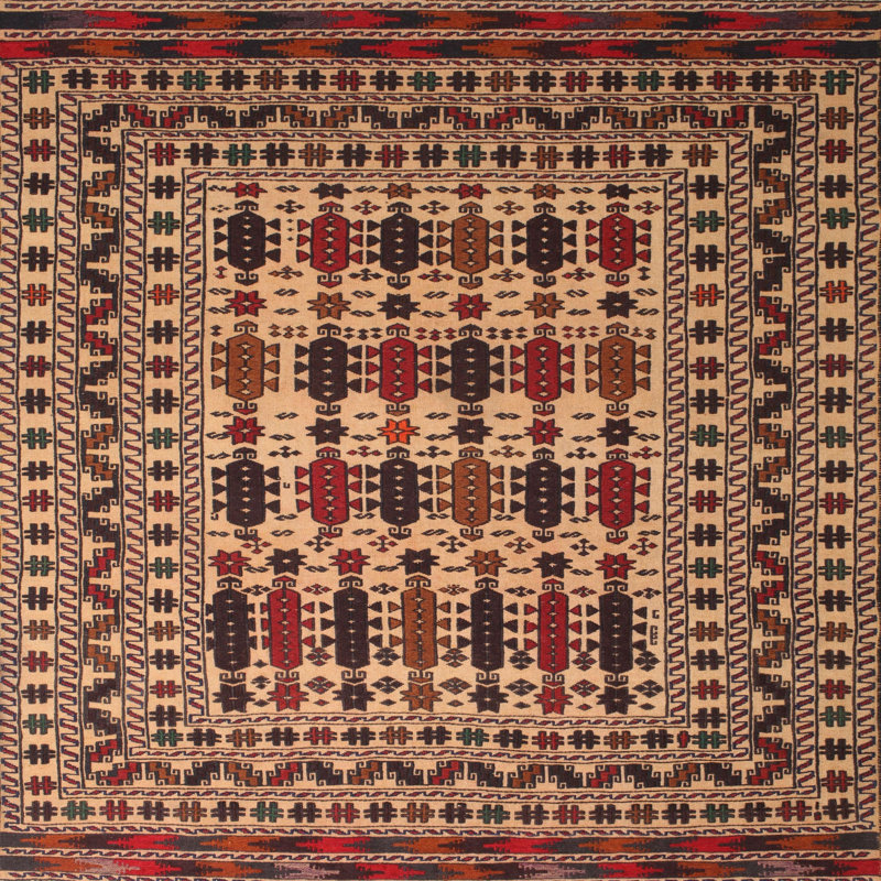 Tapis beige Southwestern, Carré 6 pi