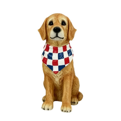 Patriotic  Dog Statue  4th Of July Decorative Figurine With Checkered Bandana Indoor/Outdoor Yard   Home Decoration