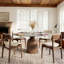 Table de salle à manger Amberly Travertin et dessus en pierre avec base en bois massif - Design moderne pour la maison et le divertissement-888407945-888407946