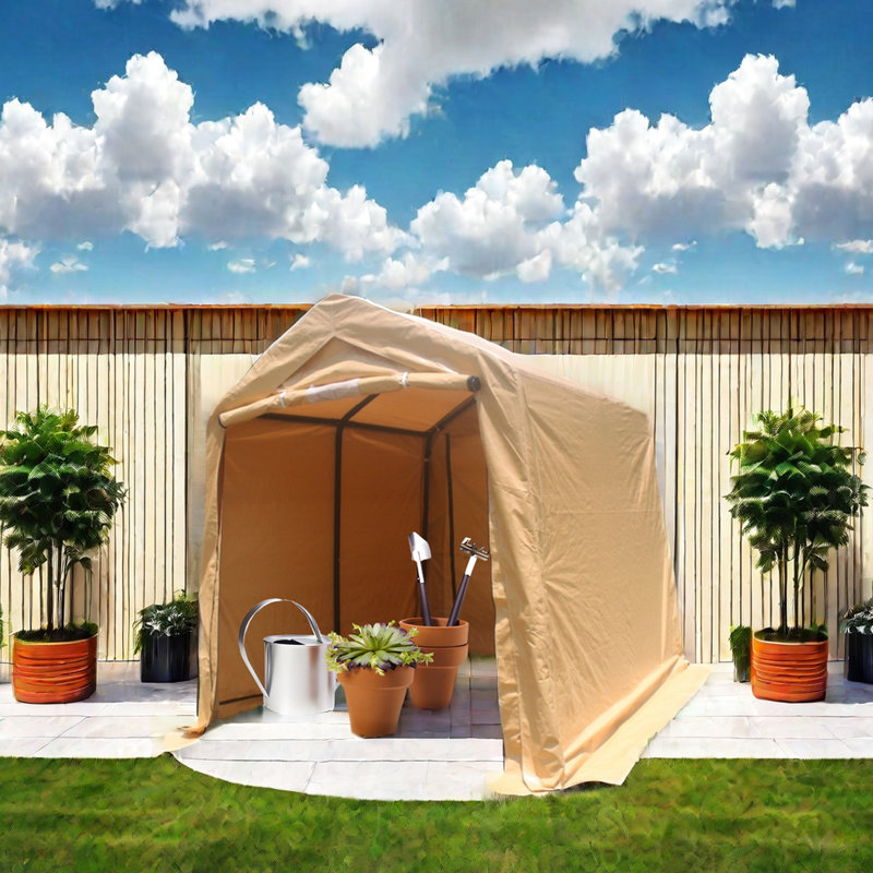 Garage portatif d'extérieur de 7 pi x 8 pi pour ancrages imperméables, à neige, à boutons et à ancrage, cordes à vent, 2 portes roulantes, fenêtres de ventilation, ensemble de piquets inclus