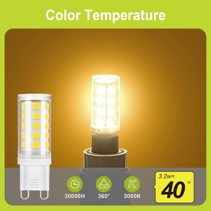 GY G9 LED Bulbs,3.2W Warm White 3000K Energy Saving Light Bulbs,Equivalent to 40W,520 Lumen No Flicker, Not Dimmable for Home Lighting Decor,10 Pack