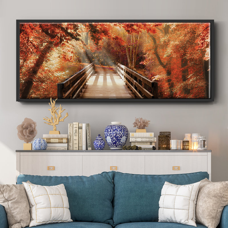 Autumn Bridge- Framed Canvas, 12" H x 30" W